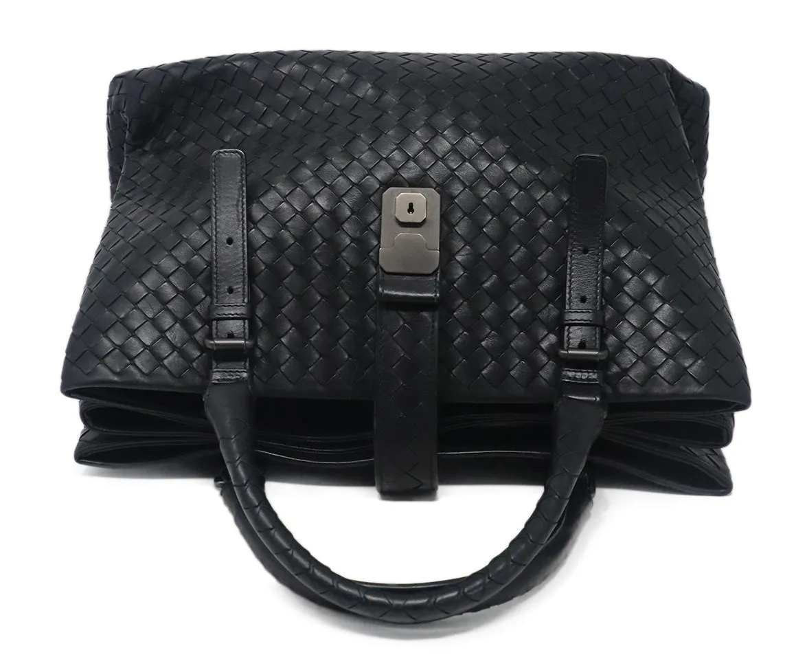 Bottega Veneta Black Woven Leather Satchel