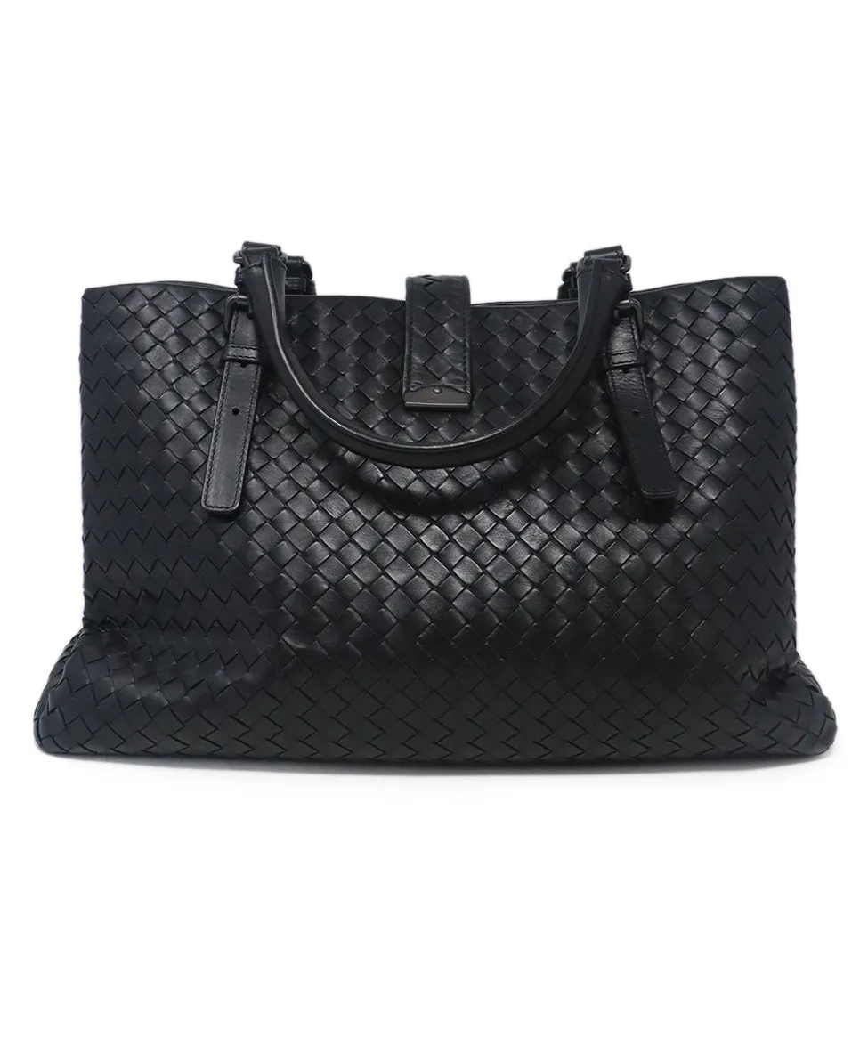 Bottega Veneta Black Woven Leather Satchel