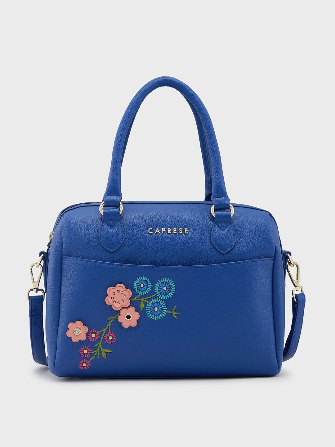 Caprese Erica Satchel Medium Blue Embroidered Women'S Handbag Blue