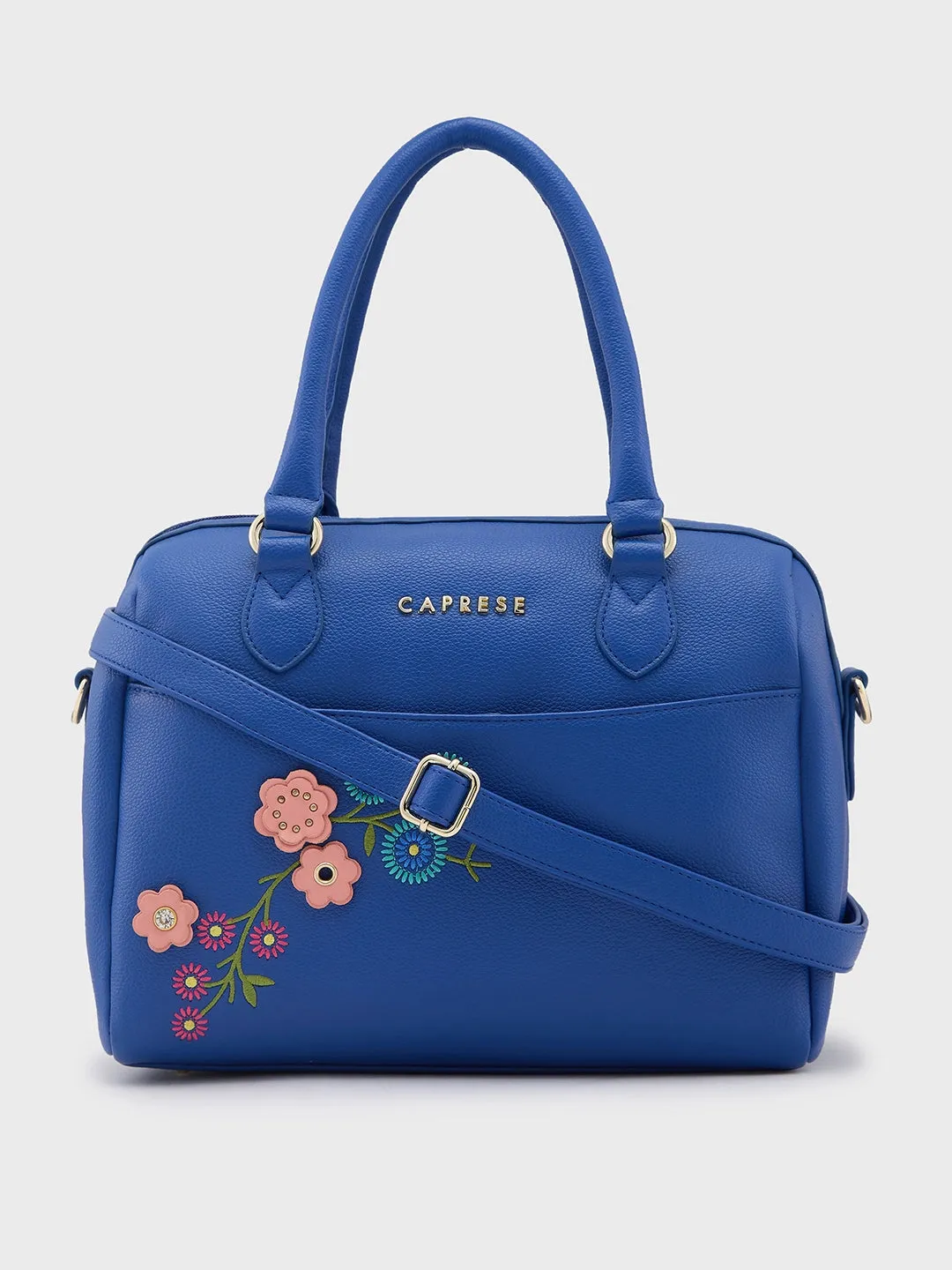 Caprese Erica Satchel Medium Blue Embroidered Women'S Handbag Blue