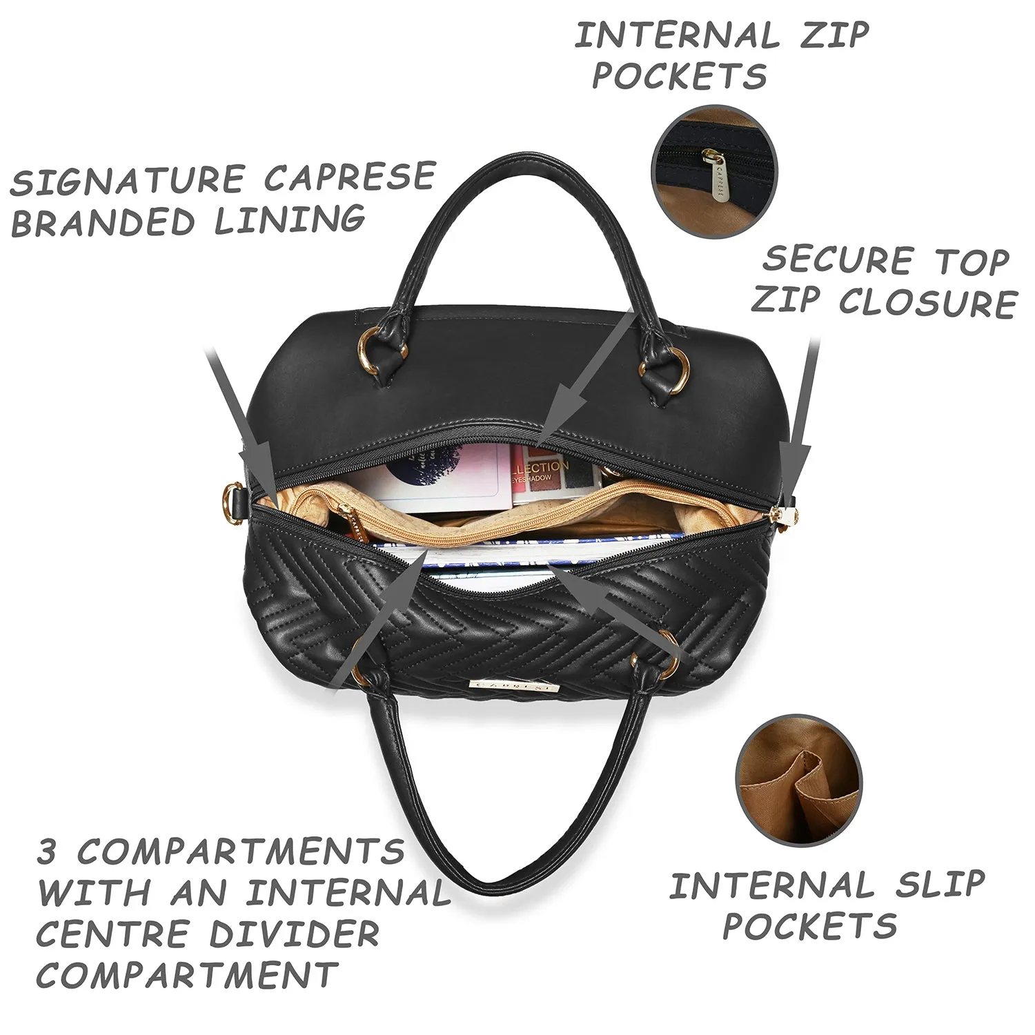 Caprese Mavis Satchel Medium Black