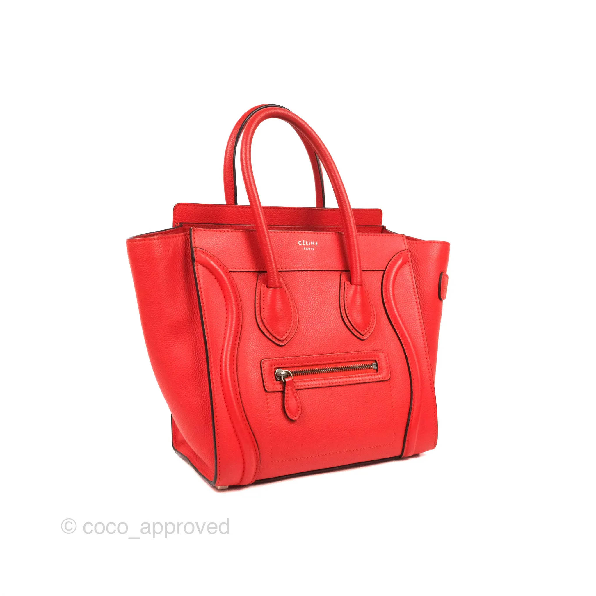 Celine Micro Luggage Handbag Poppy Red Grained Calfskin