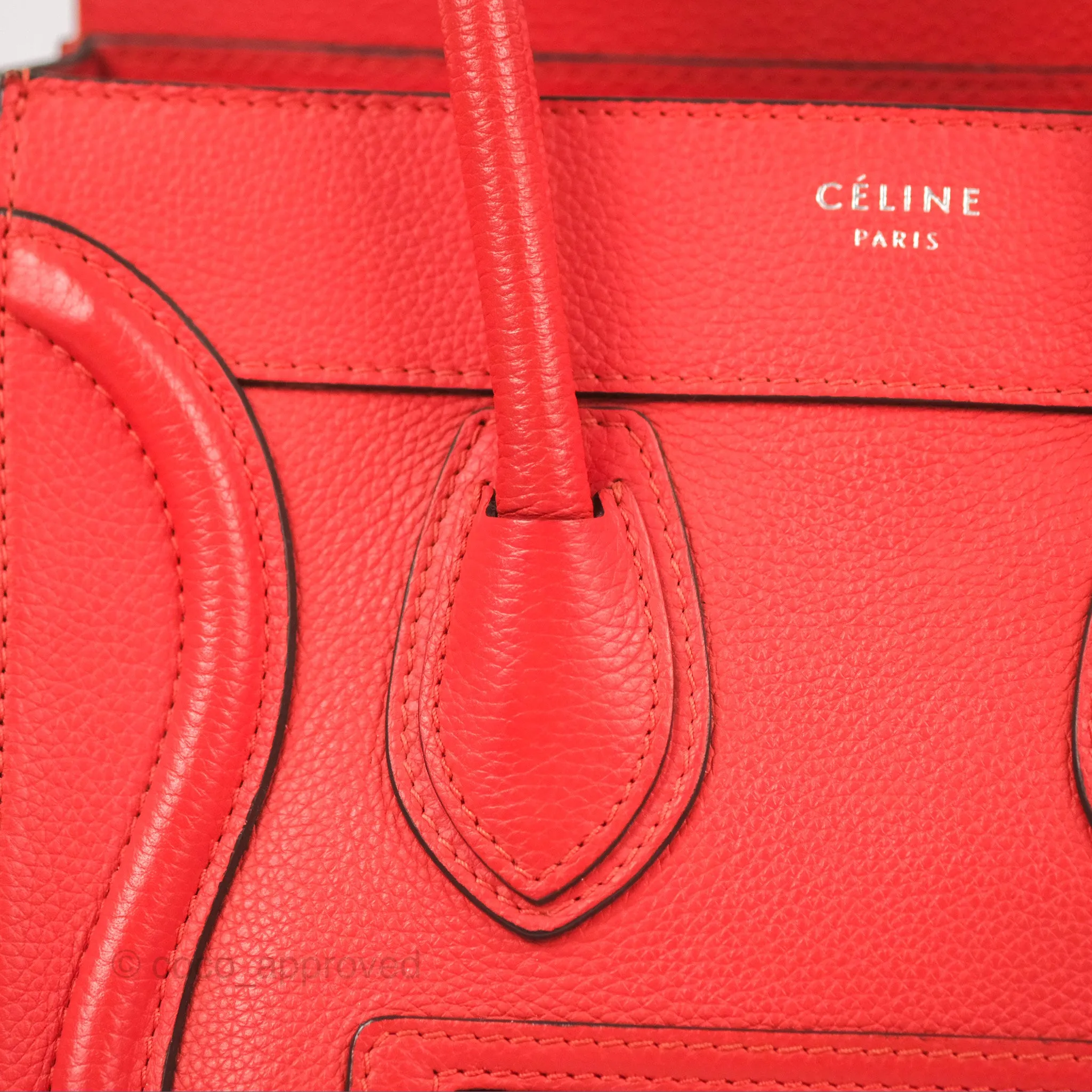 Celine Micro Luggage Handbag Poppy Red Grained Calfskin