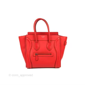 Celine Micro Luggage Handbag Poppy Red Grained Calfskin