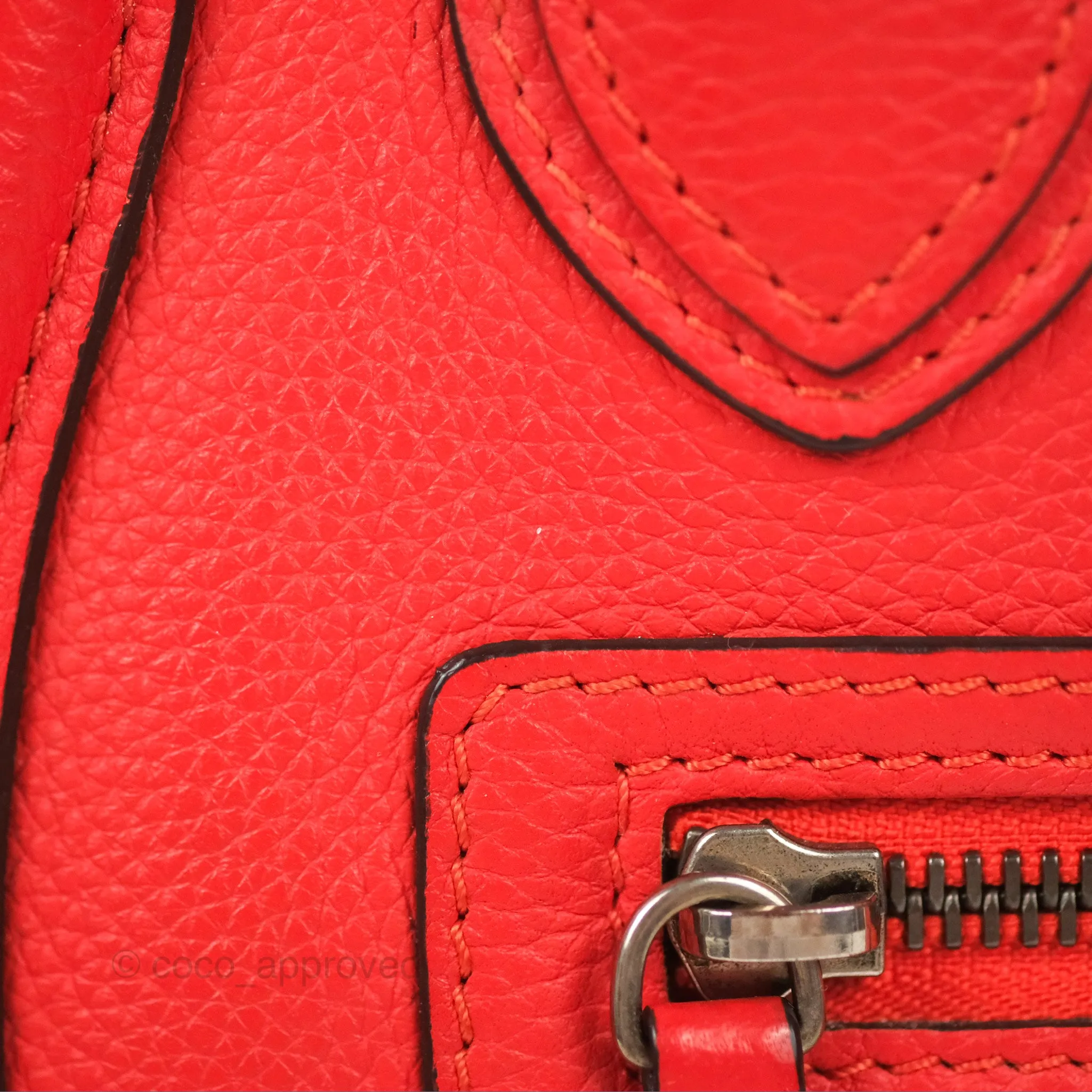 Celine Micro Luggage Handbag Poppy Red Grained Calfskin