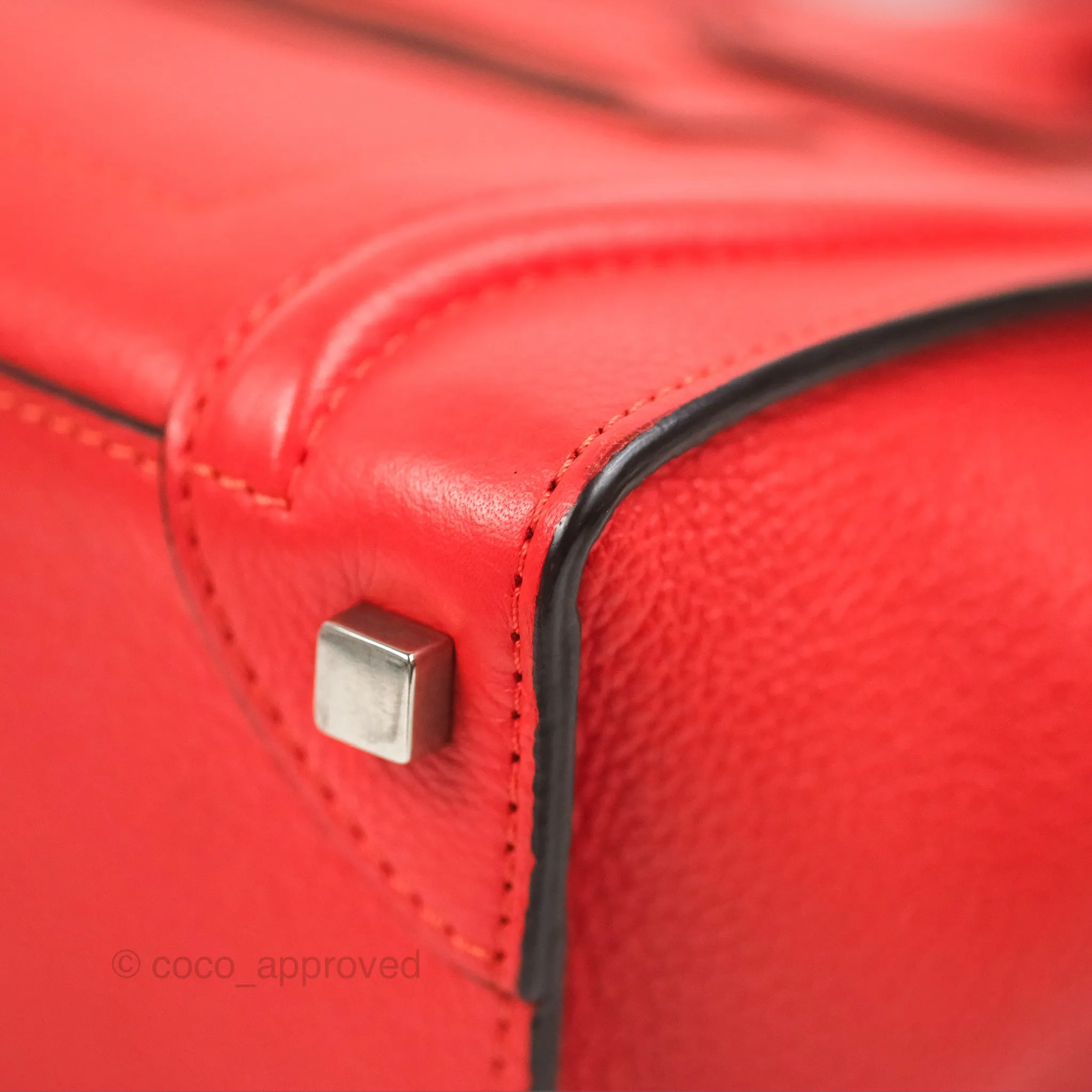 Celine Micro Luggage Handbag Poppy Red Grained Calfskin