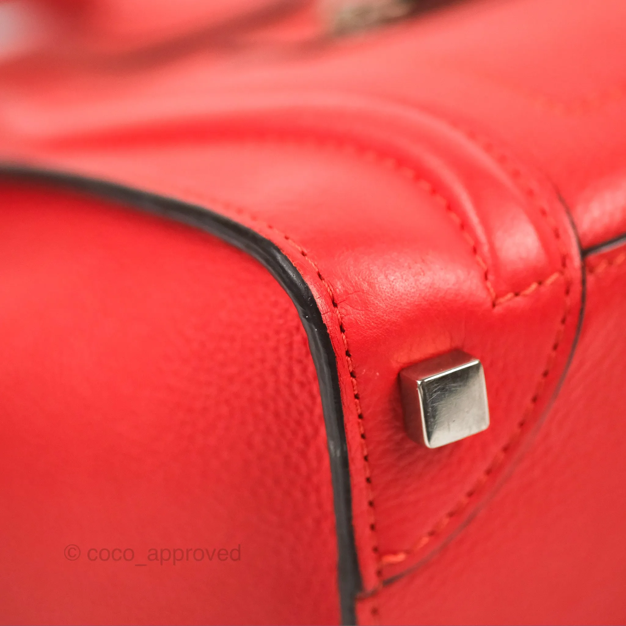 Celine Micro Luggage Handbag Poppy Red Grained Calfskin