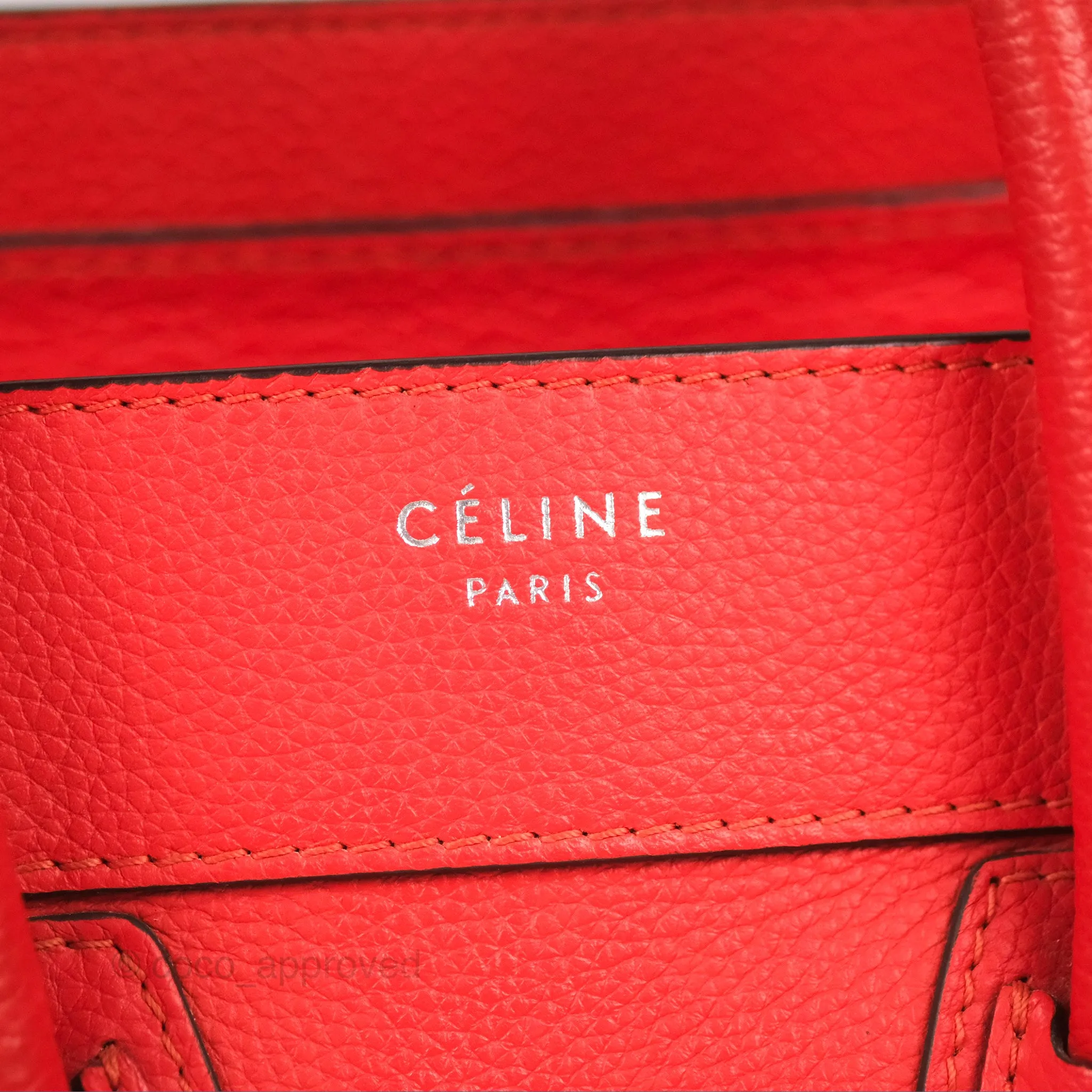 Celine Micro Luggage Handbag Poppy Red Grained Calfskin