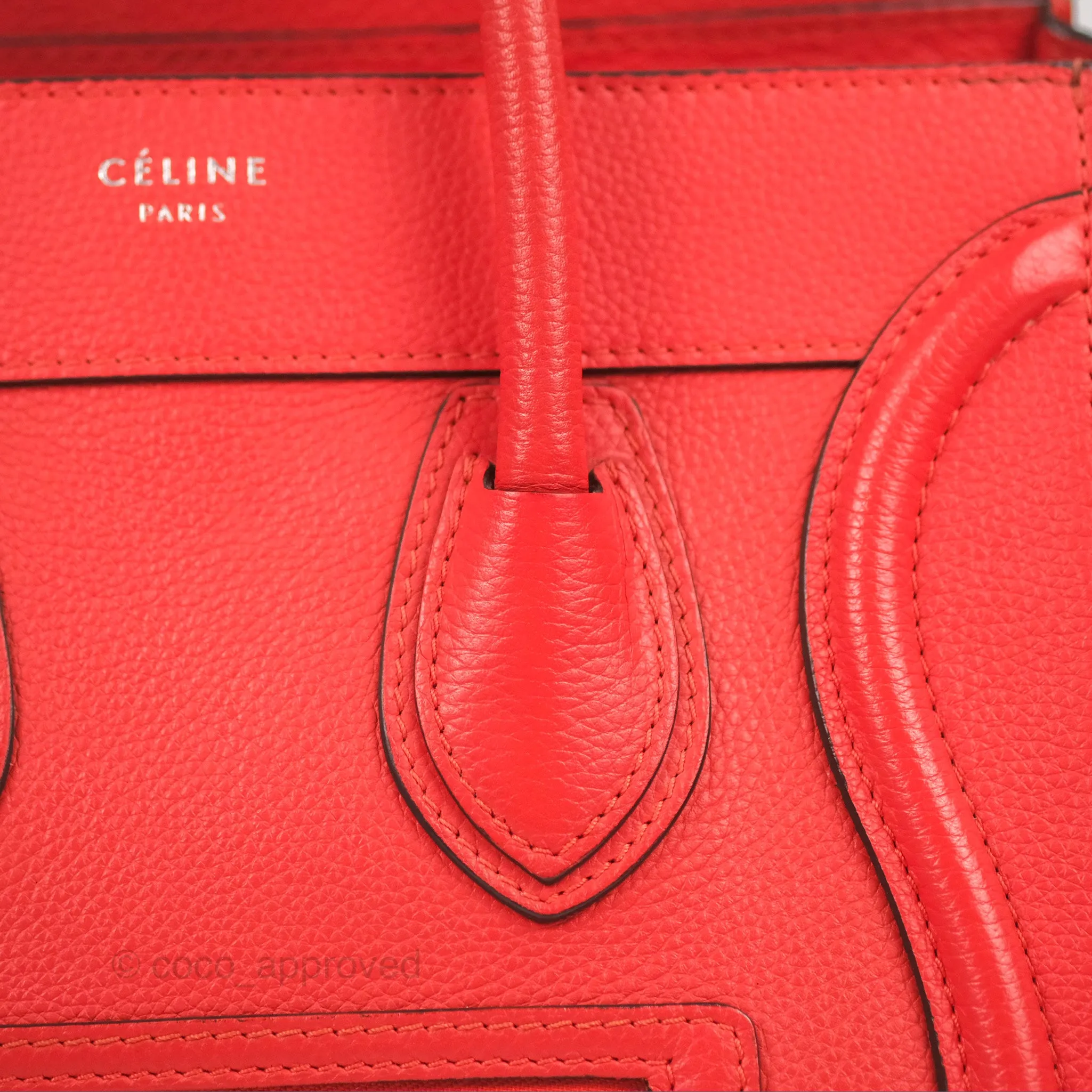 Celine Micro Luggage Handbag Poppy Red Grained Calfskin