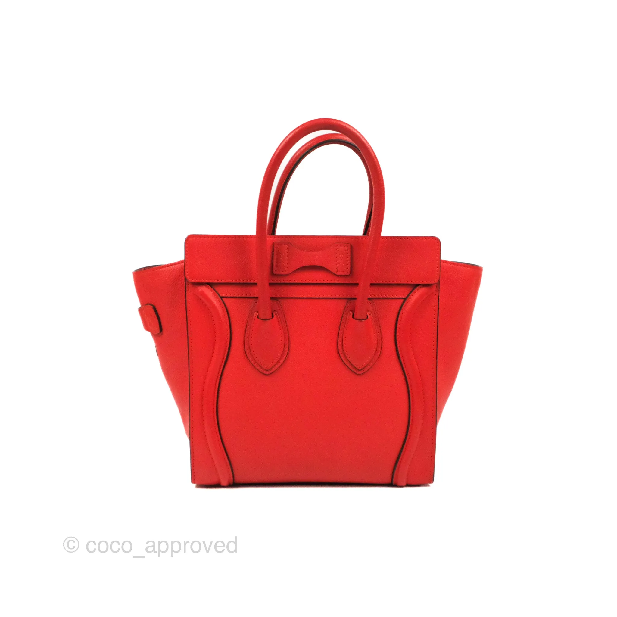 Celine Micro Luggage Handbag Poppy Red Grained Calfskin