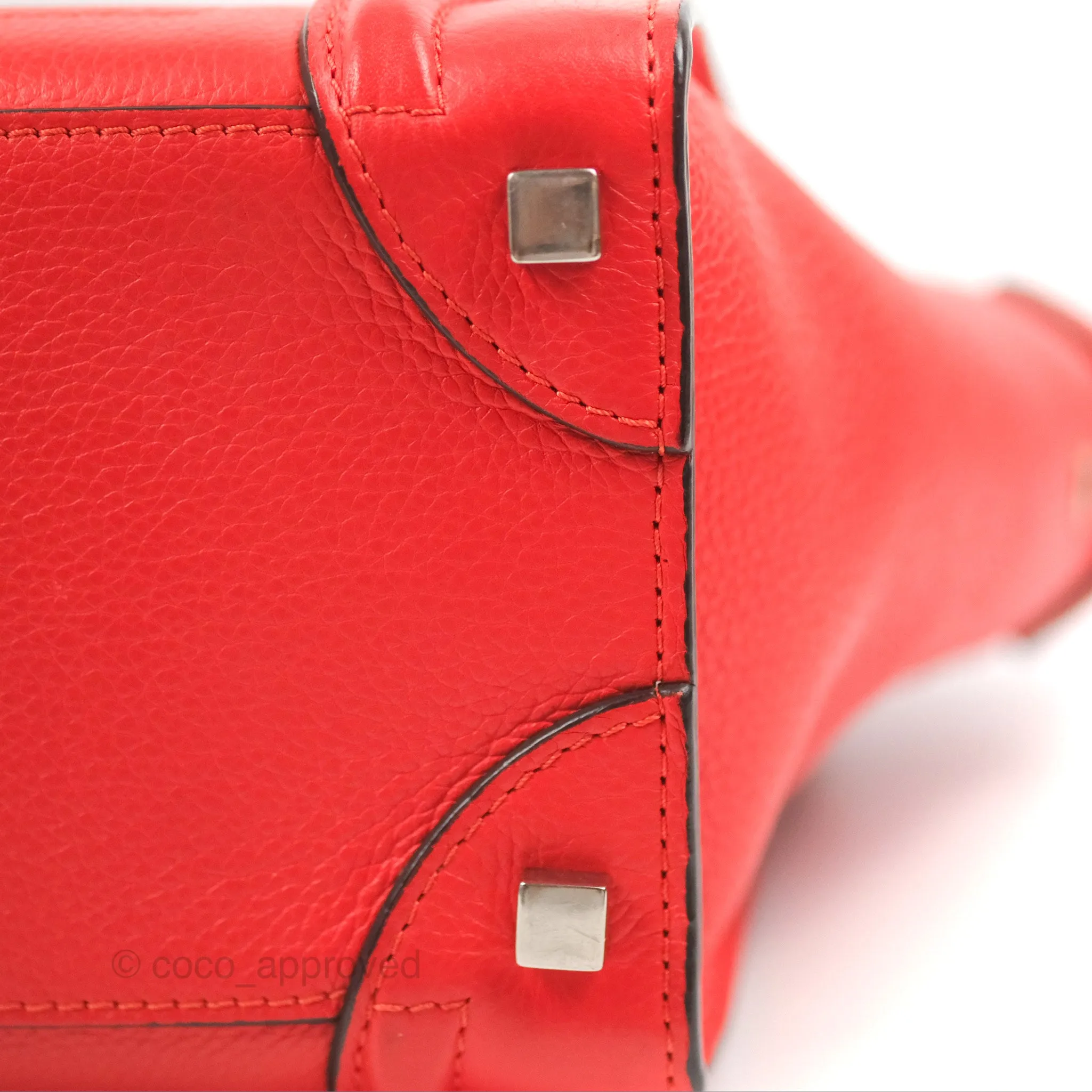 Celine Micro Luggage Handbag Poppy Red Grained Calfskin