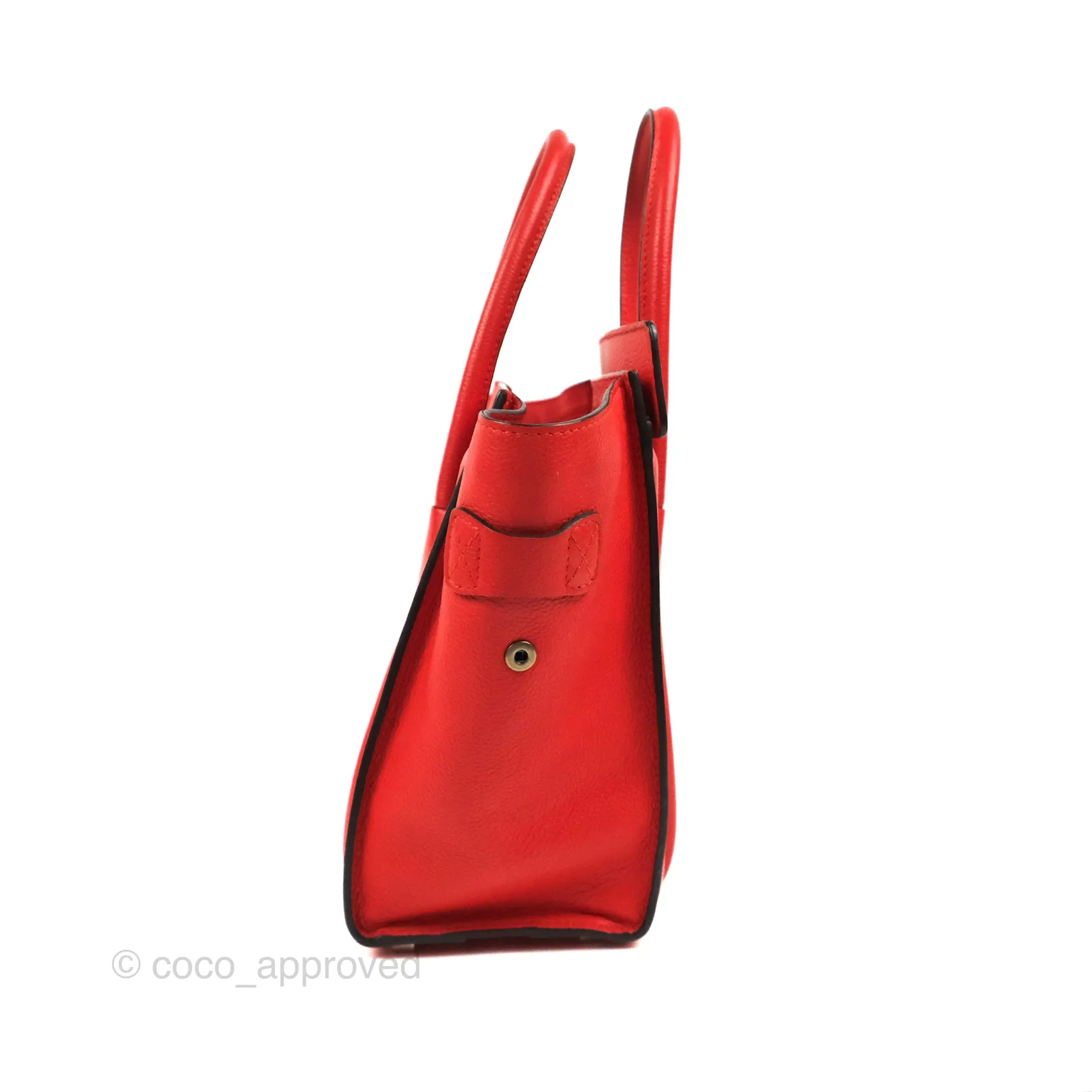 Celine Micro Luggage Handbag Poppy Red Grained Calfskin