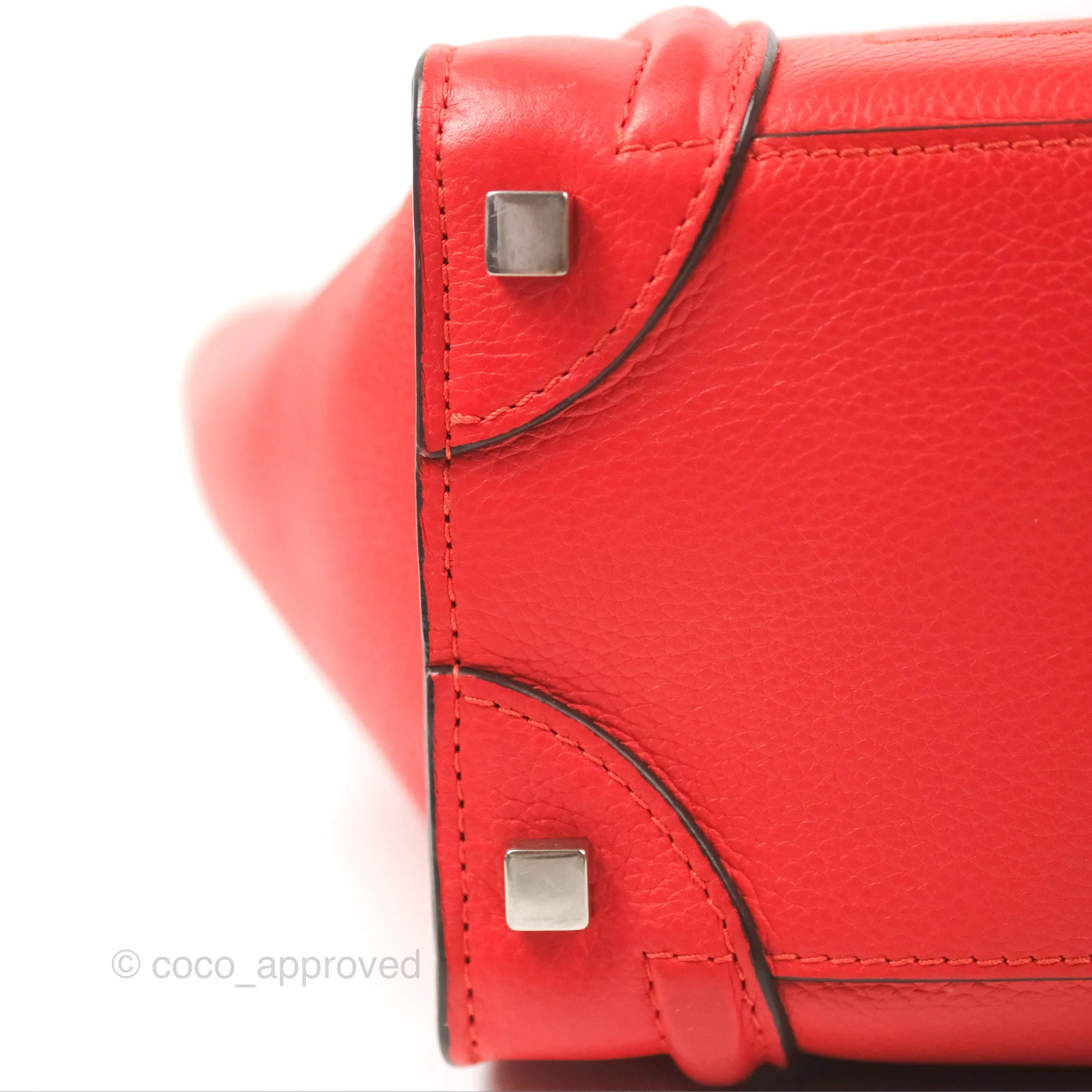 Celine Micro Luggage Handbag Poppy Red Grained Calfskin