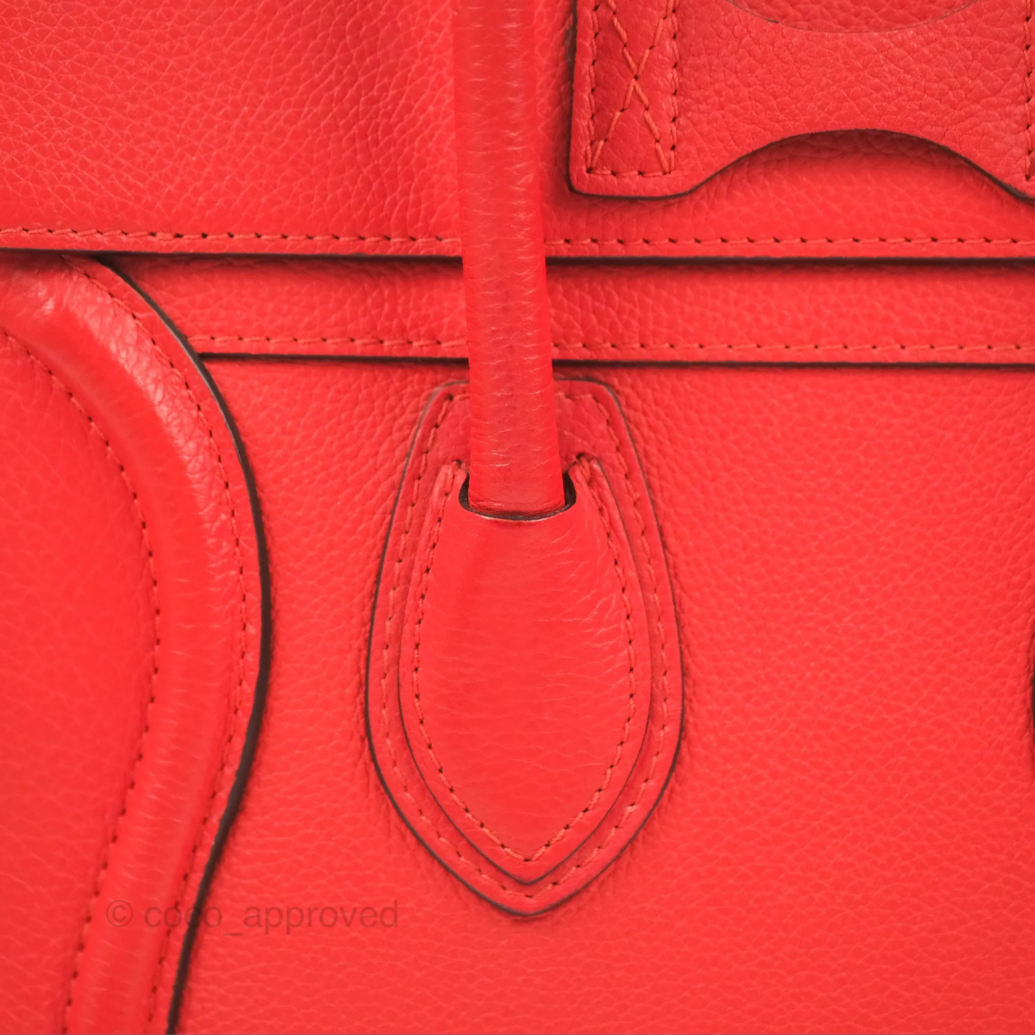 Celine Micro Luggage Handbag Poppy Red Grained Calfskin