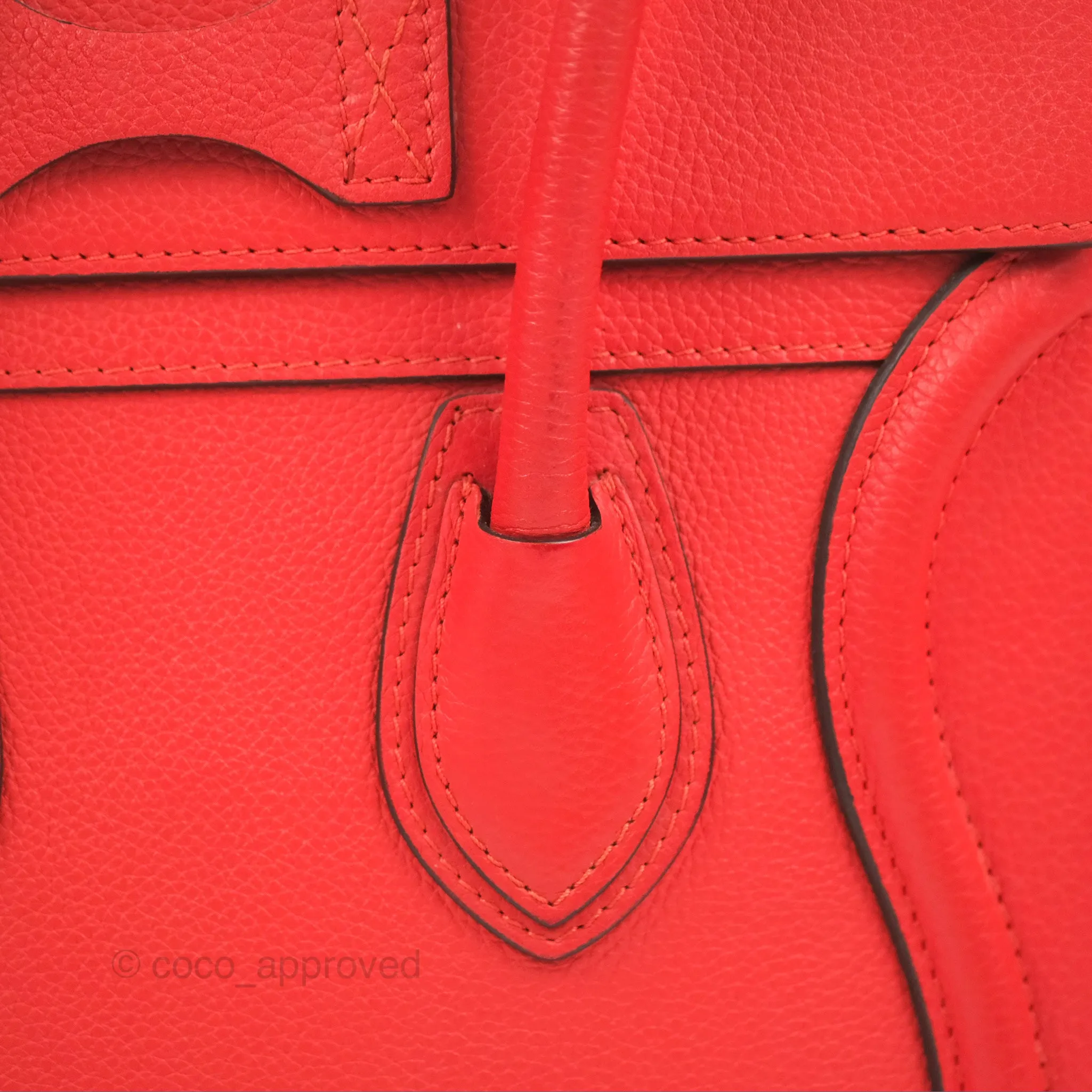 Celine Micro Luggage Handbag Poppy Red Grained Calfskin