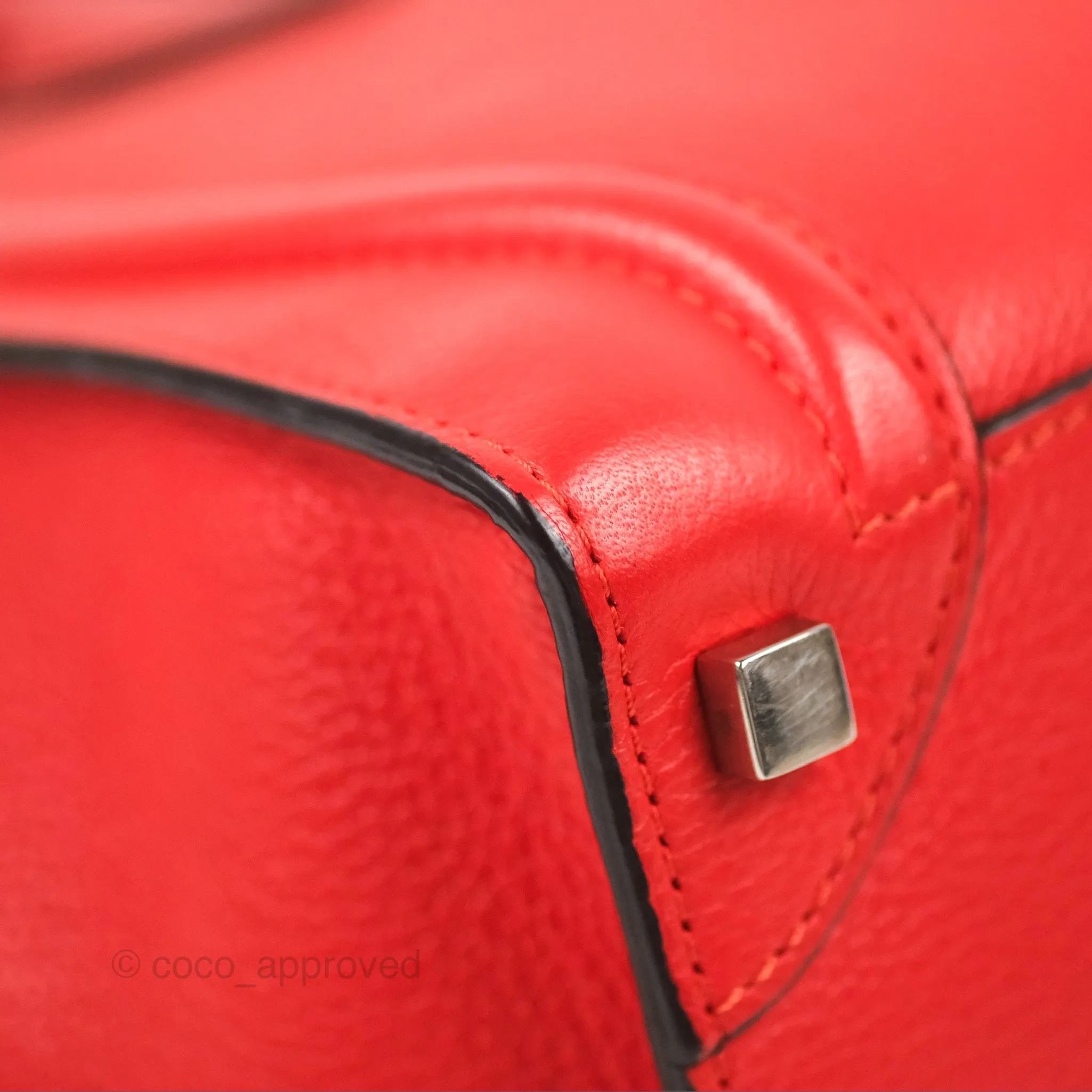 Celine Micro Luggage Handbag Poppy Red Grained Calfskin