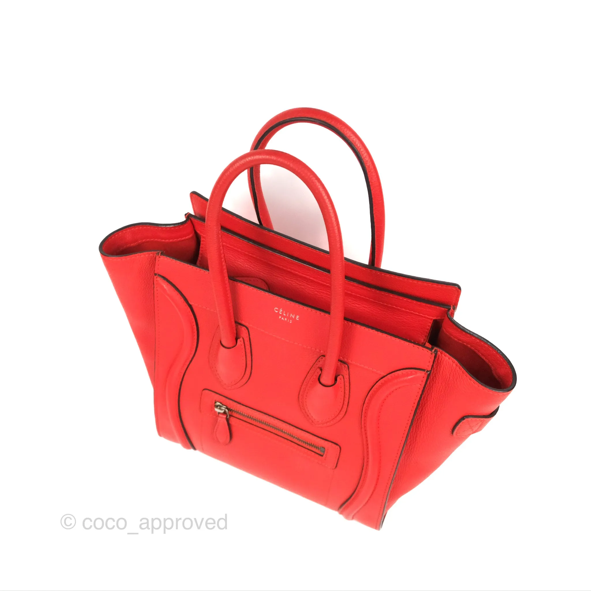 Celine Micro Luggage Handbag Poppy Red Grained Calfskin