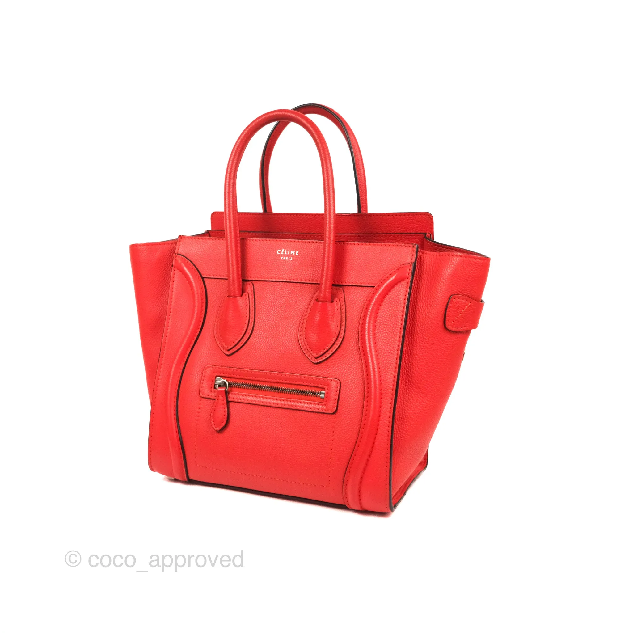 Celine Micro Luggage Handbag Poppy Red Grained Calfskin