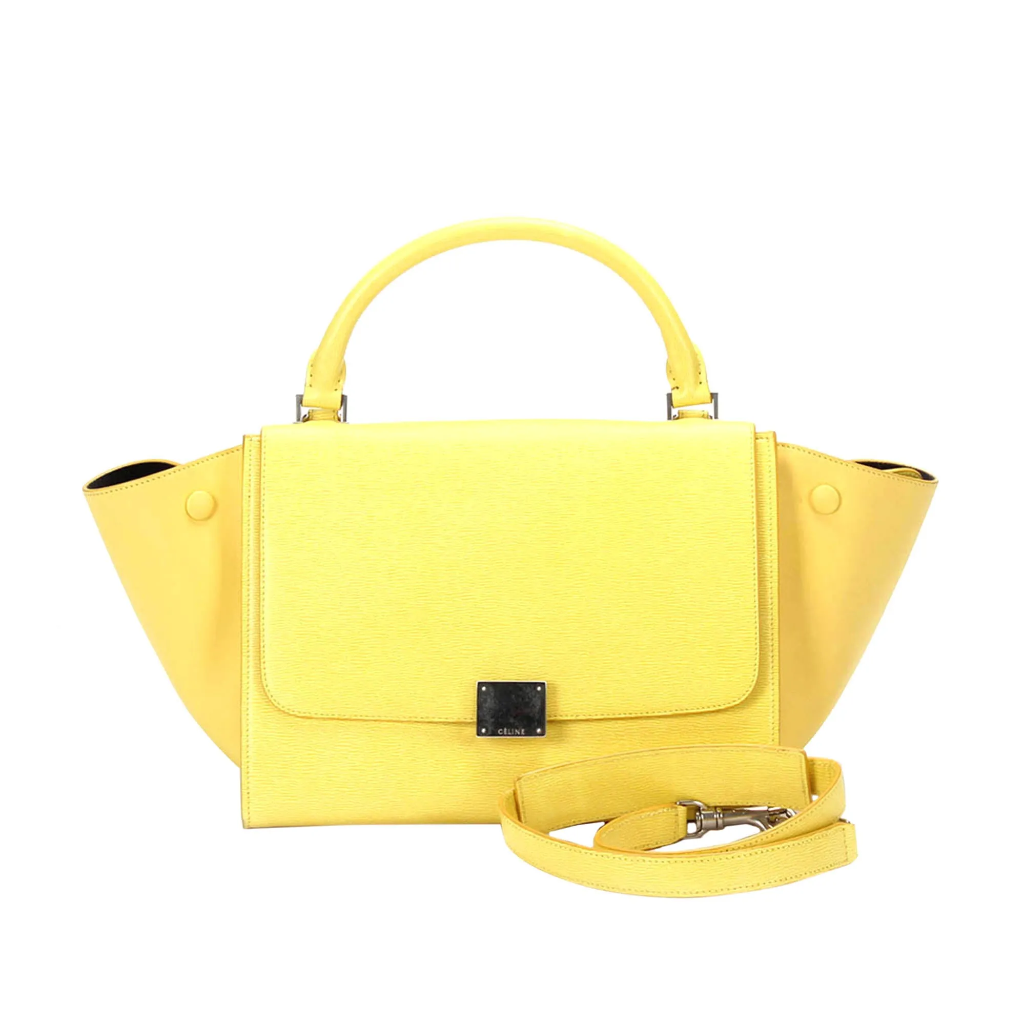 Celine Trapeze Leather Satchel Yellow