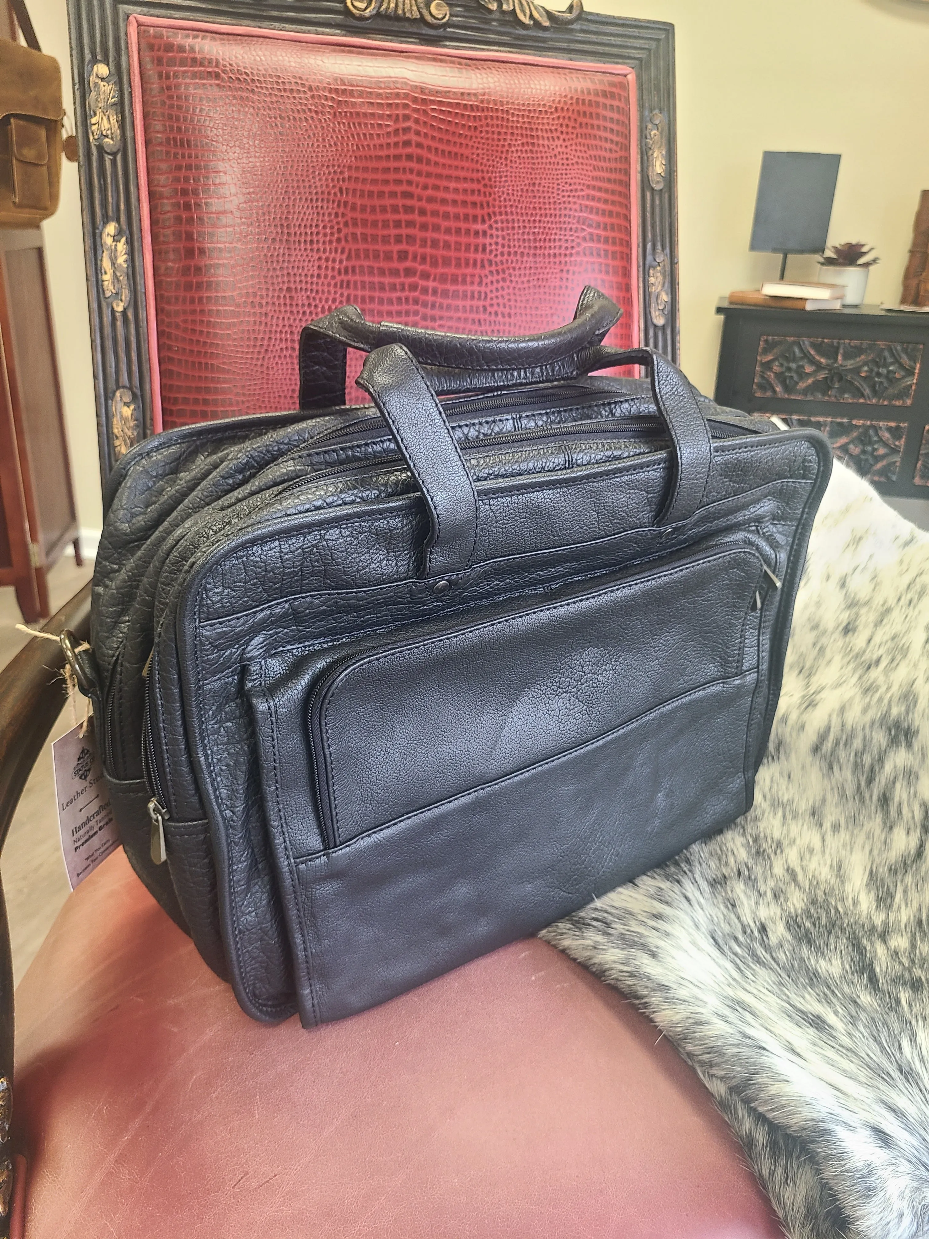 Classic Black Leather Soft Briefcase