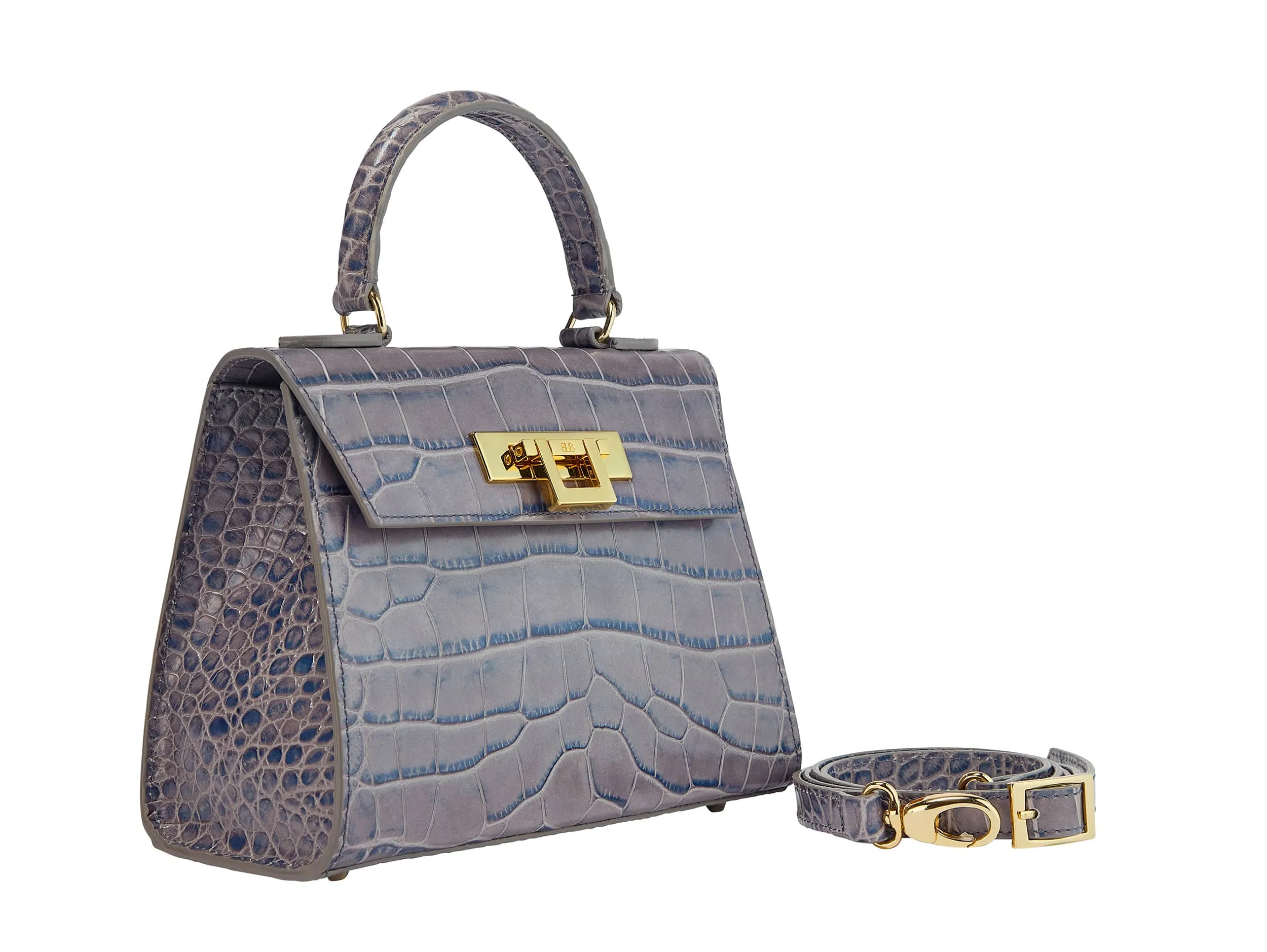 Fonteyn Midi Orinoco 'Croc' Print Calf Leather Handbag - Light Grey