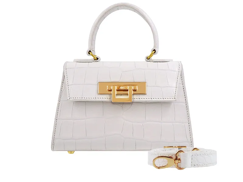 Fonteyn Mignon Orinoco 'Croc' Print Calf Leather Handbag - White