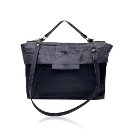 Gianfranco Ferre Vintage Black Leather Embossed Satchel Shoulder Bag