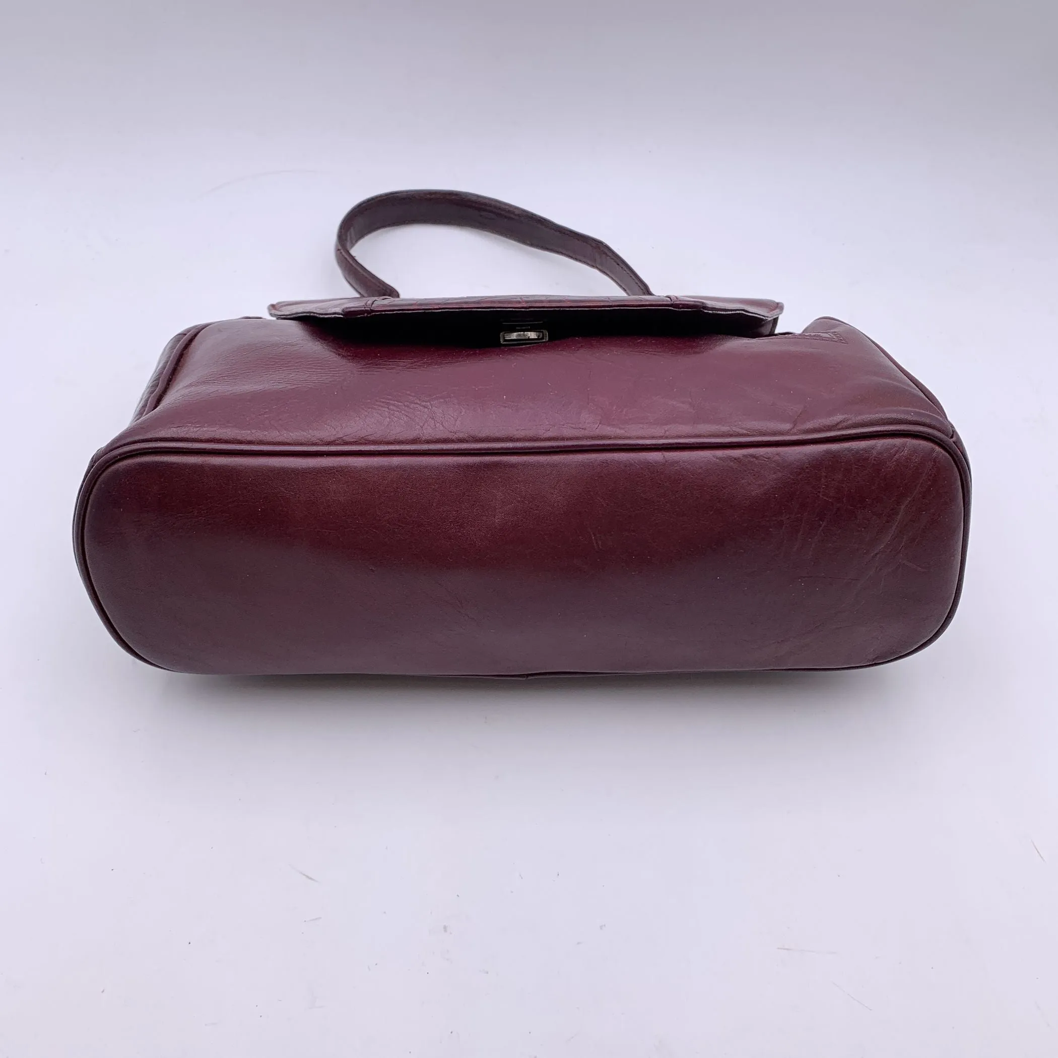 Gianni Versace Vintage Burgundy Embossed Leather Handbag Satchel