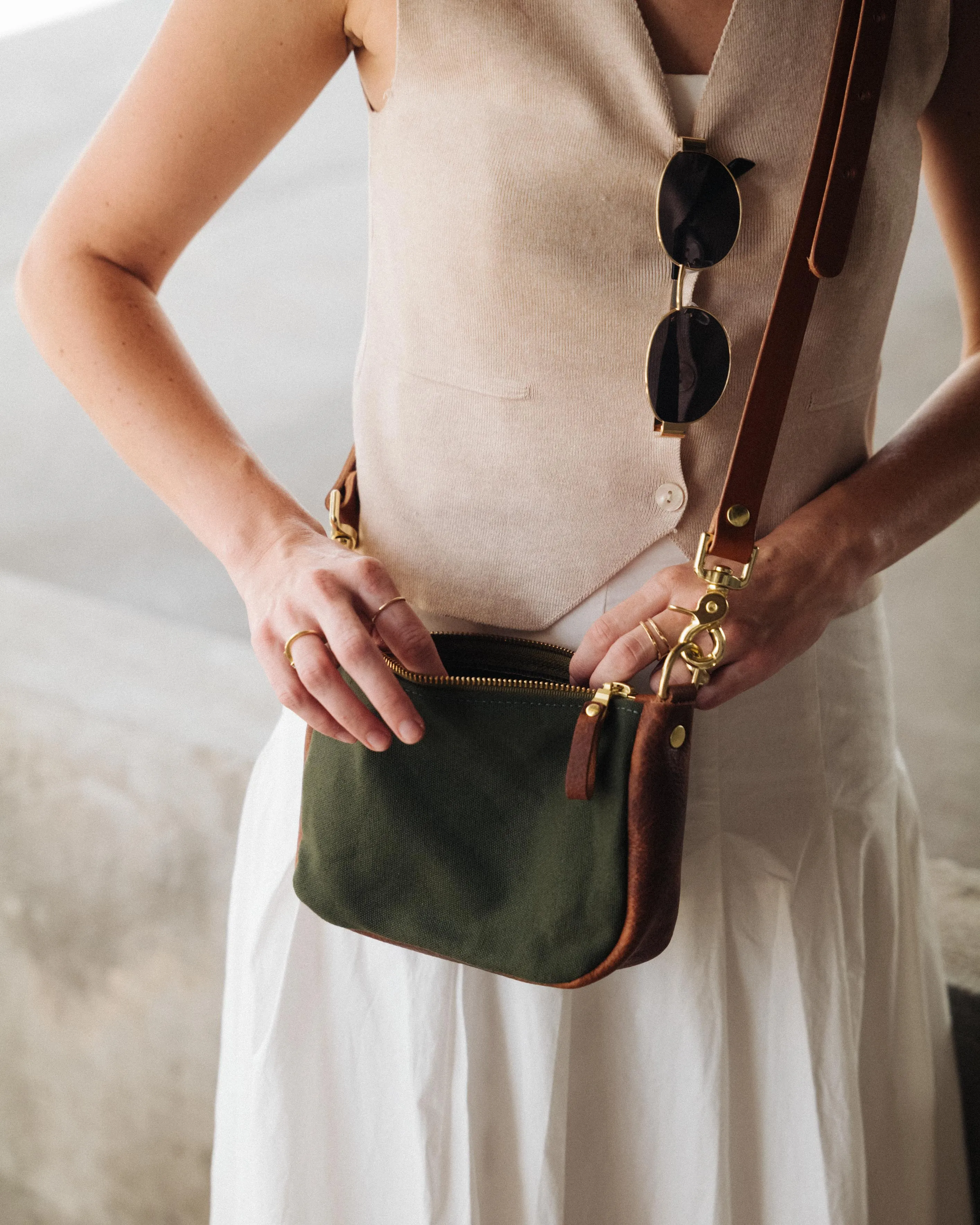 Green Canvas Mini Crossbody Bag