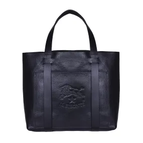 IL BISONTE  WOMEN'S TOTE HANDBAG IN BLACK COWHIDE LEATHER