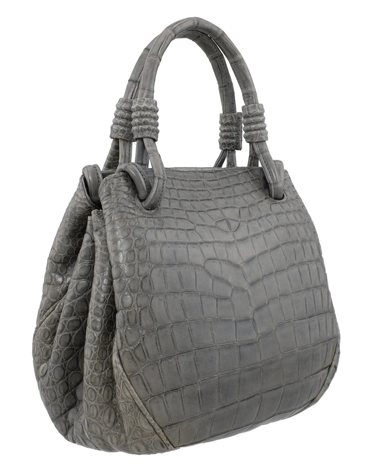 Italian Reptile Effect Matte Grey Handbag