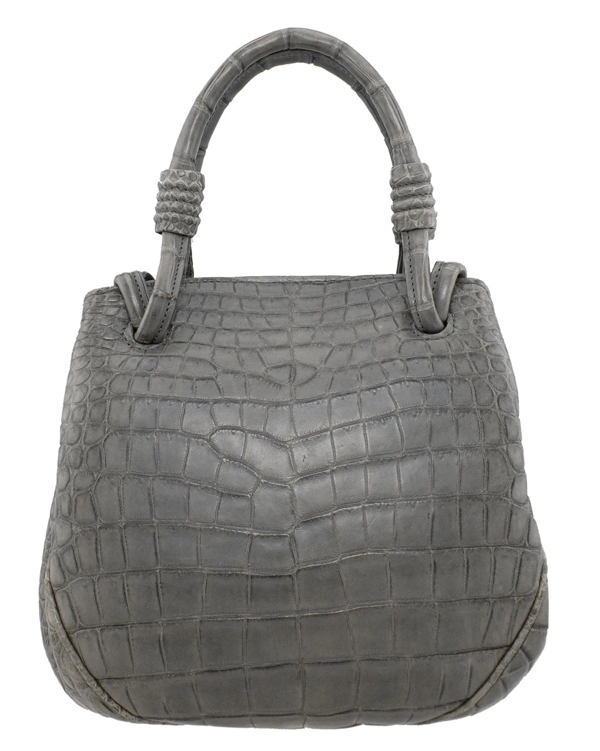 Italian Reptile Effect Matte Grey Handbag