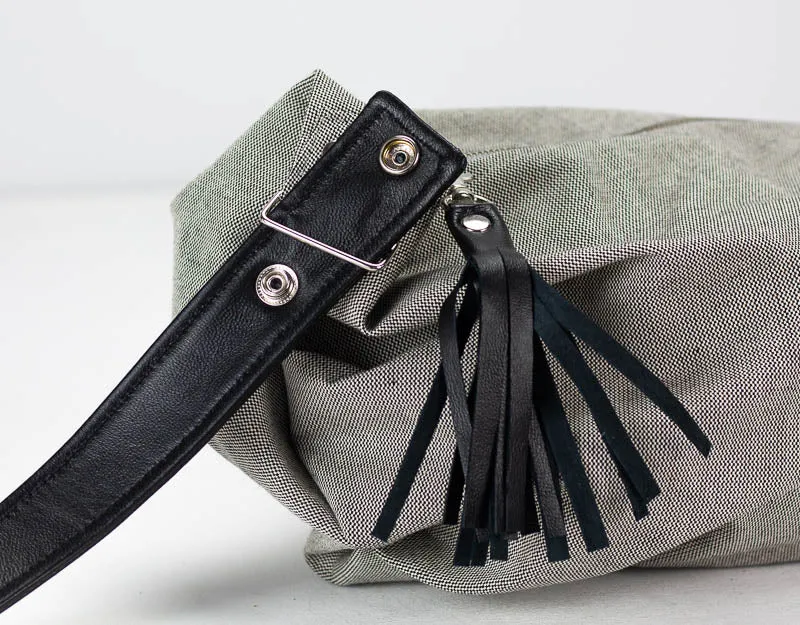 Kallia mini bag - Grey canvas and Black leather