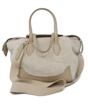 Loro Piana Beige Shearling & Leather Satchel