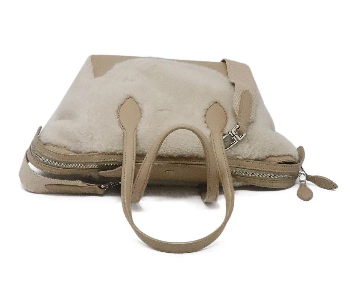 Loro Piana Beige Shearling & Leather Satchel