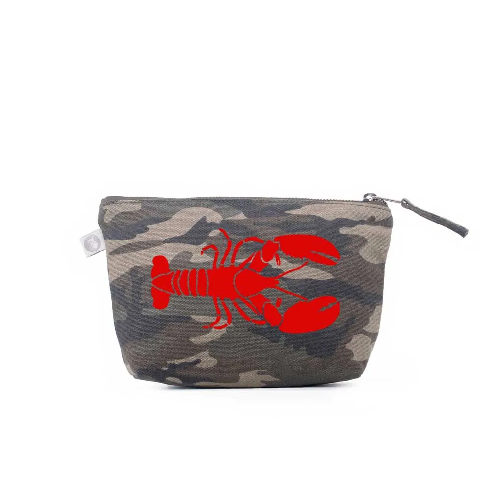 Makeup Bag Green Camo with Red Lobster