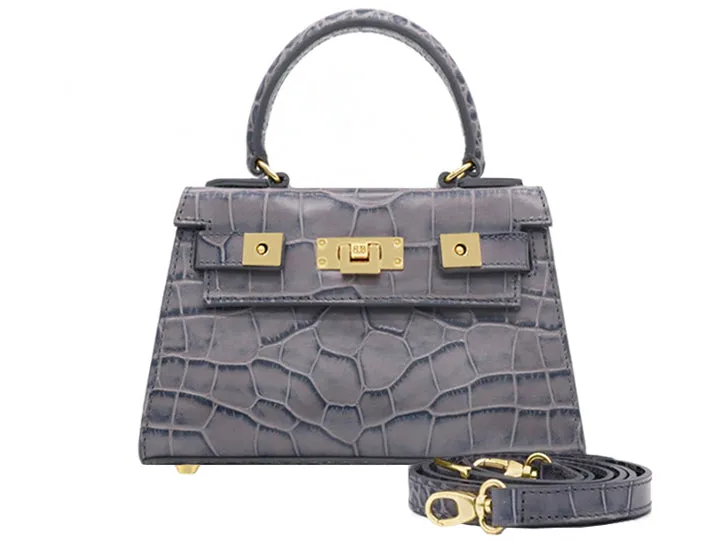 Maya Mignon Orinoco 'Croc' Print Calf Leather Handbag - Light Grey