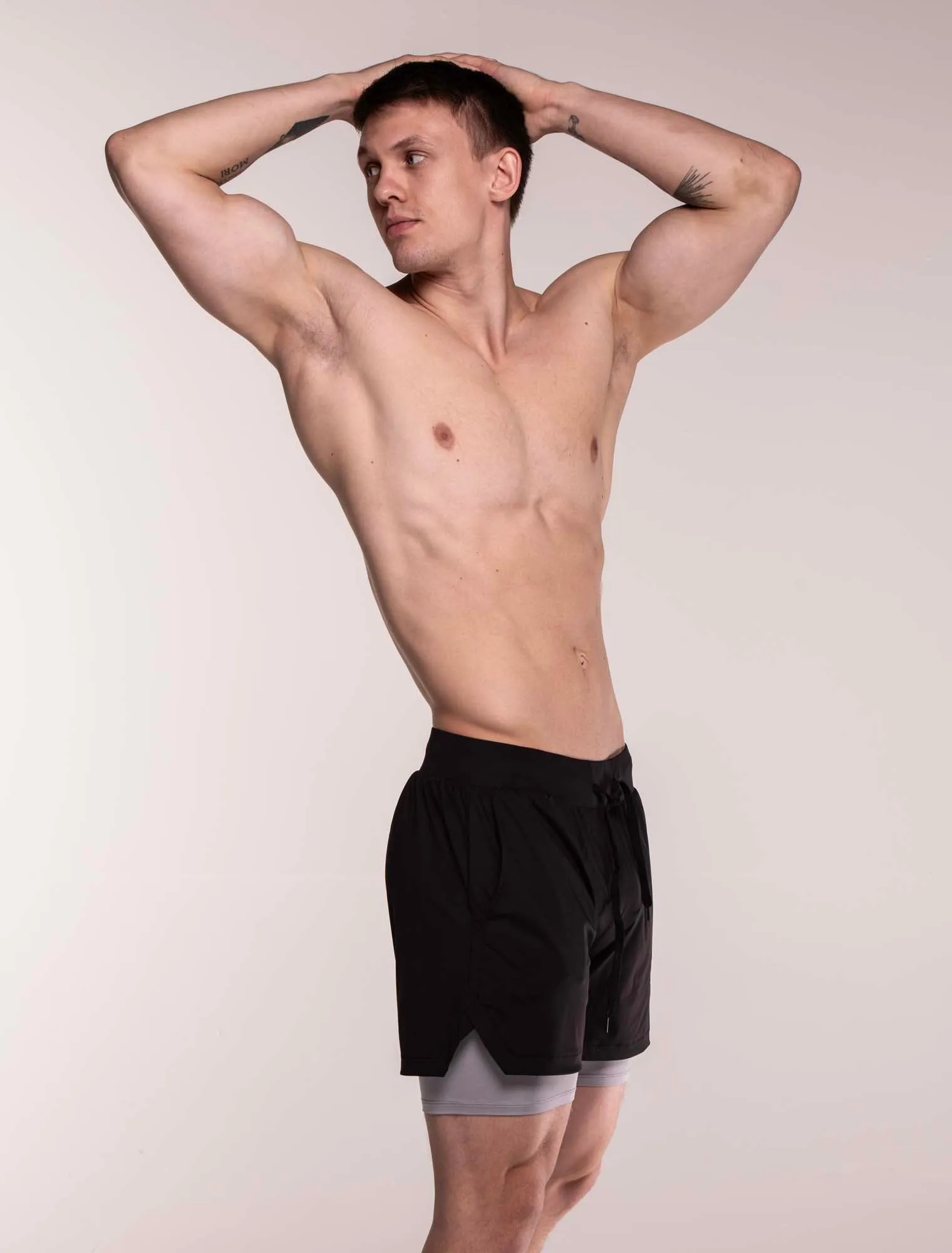 Mens Double Layer Sports Shorts - Black