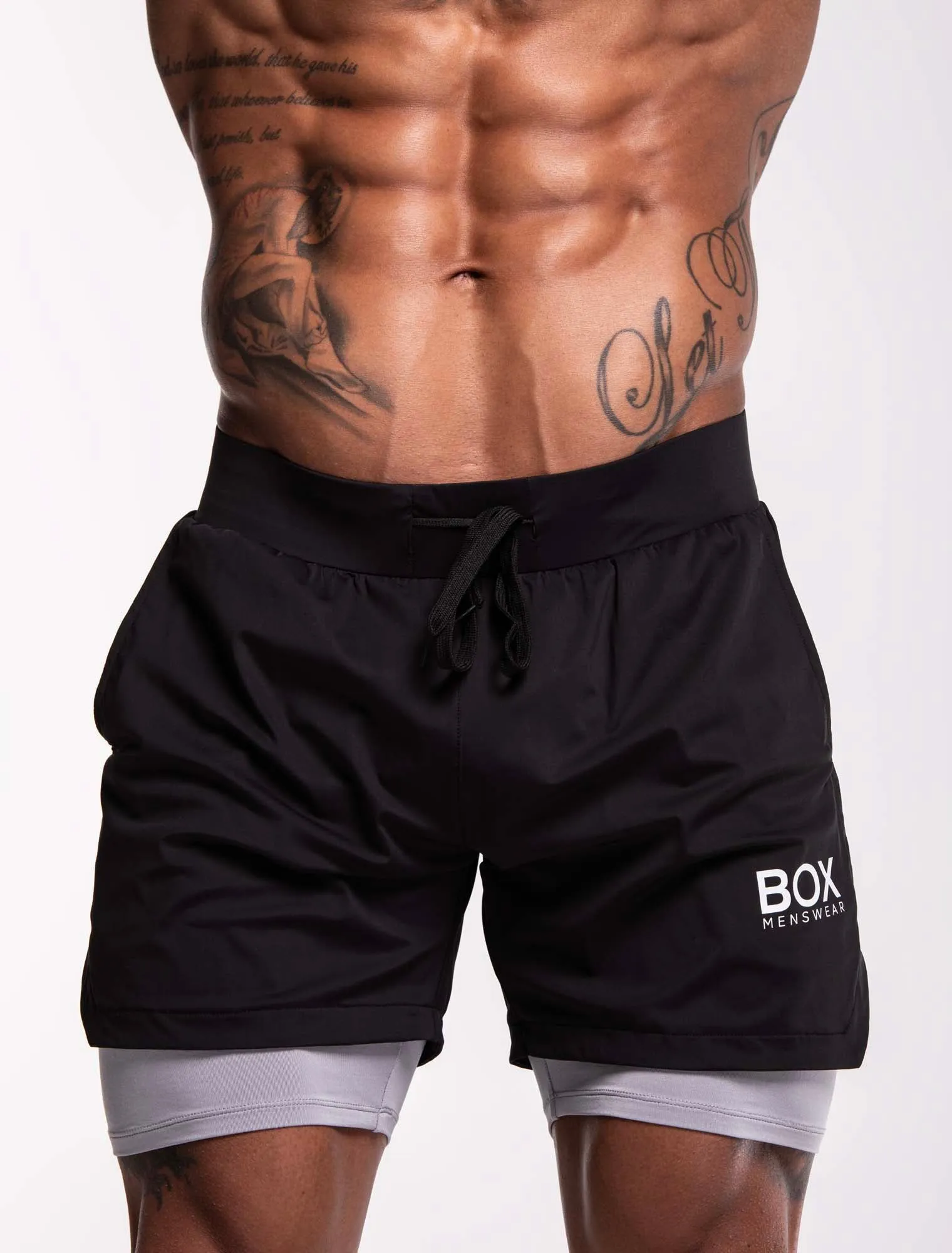 Mens Double Layer Sports Shorts - Black