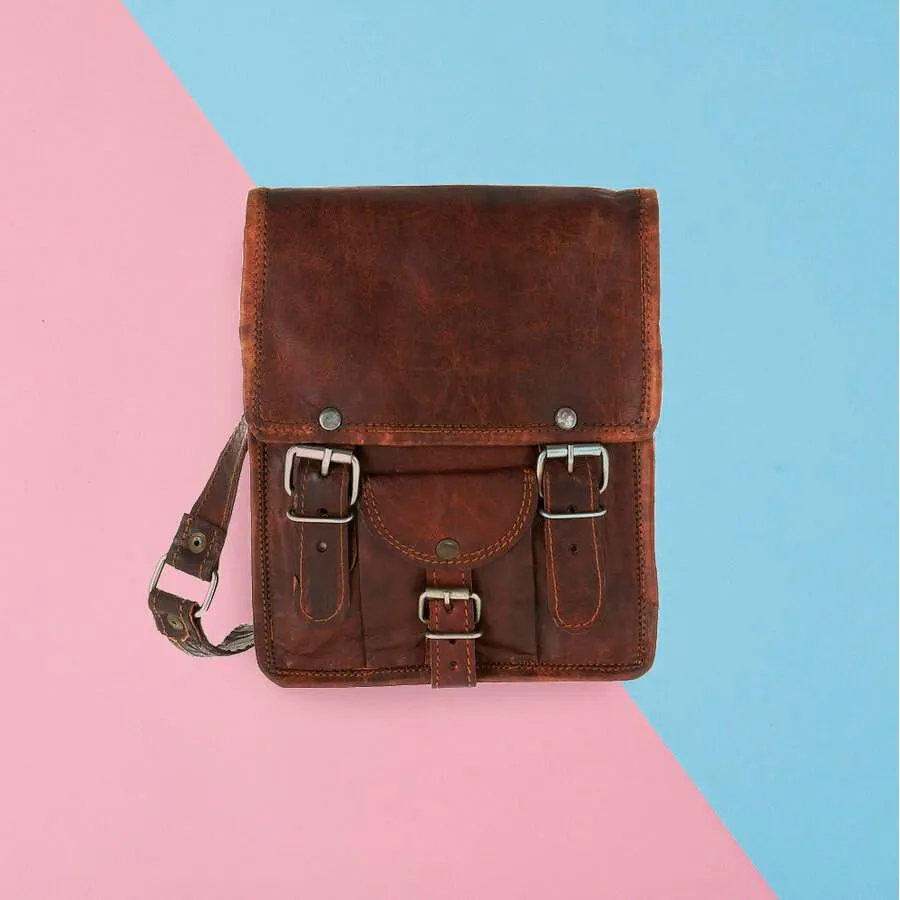 Mini Long Leather Satchel with Front Pocket