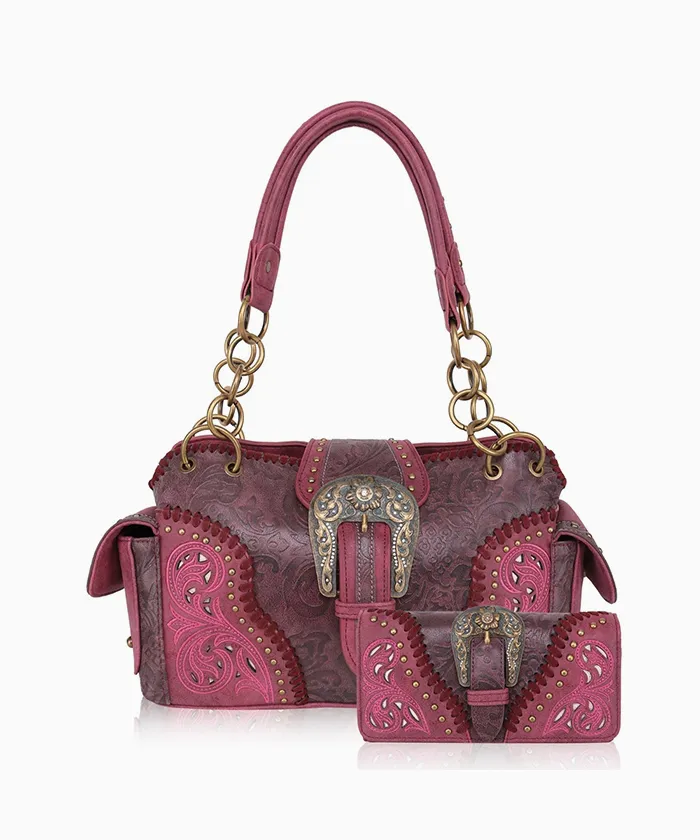 Montana West Cut-out Western Floral Buckle Satchel