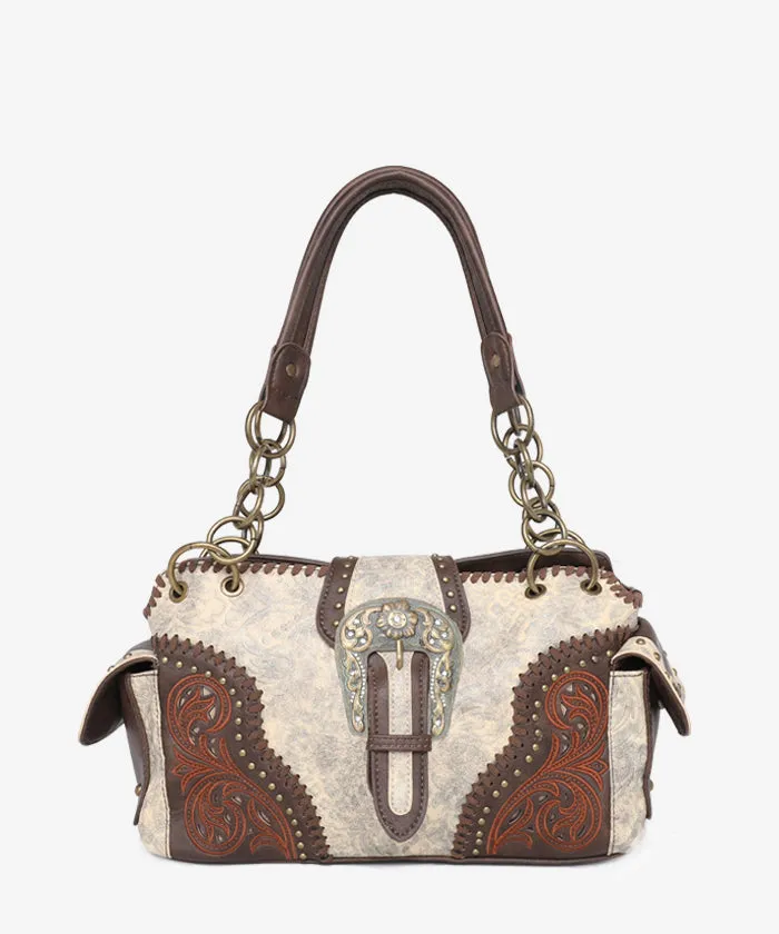 Montana West Cut-out Western Floral Buckle Satchel