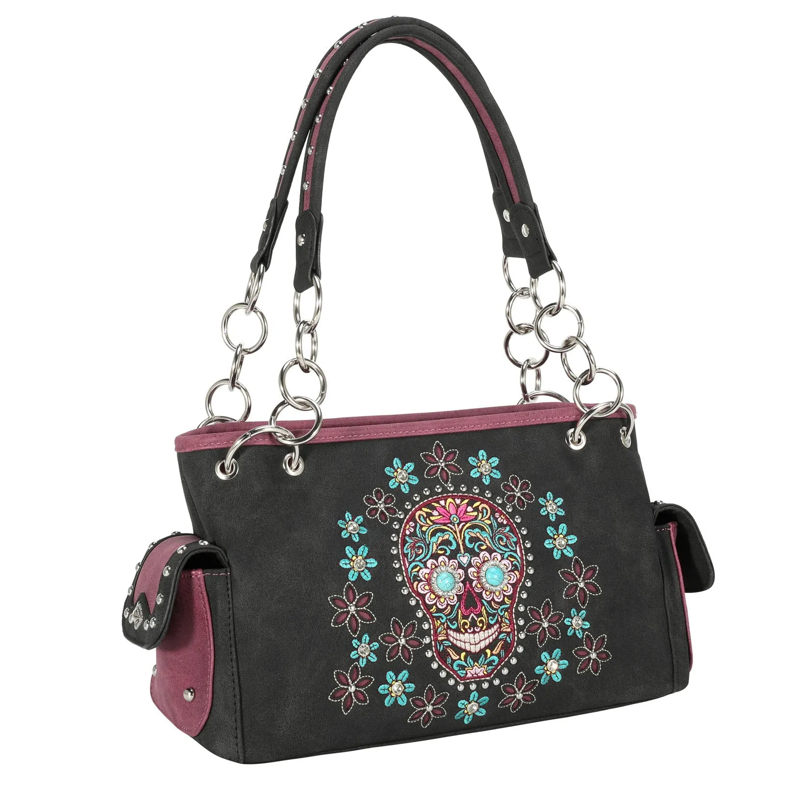 Montana West Embroidered Sugar Skull Concealed Carry Satchel