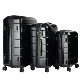 Olympus 3PC Artemis Luggage Set Hard Shell Suitcase ABS PC  Jet Black