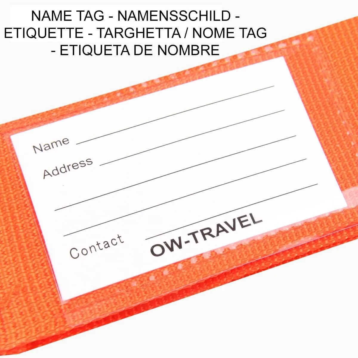 Orange luggage strap suitcase belts with personalised baggage label