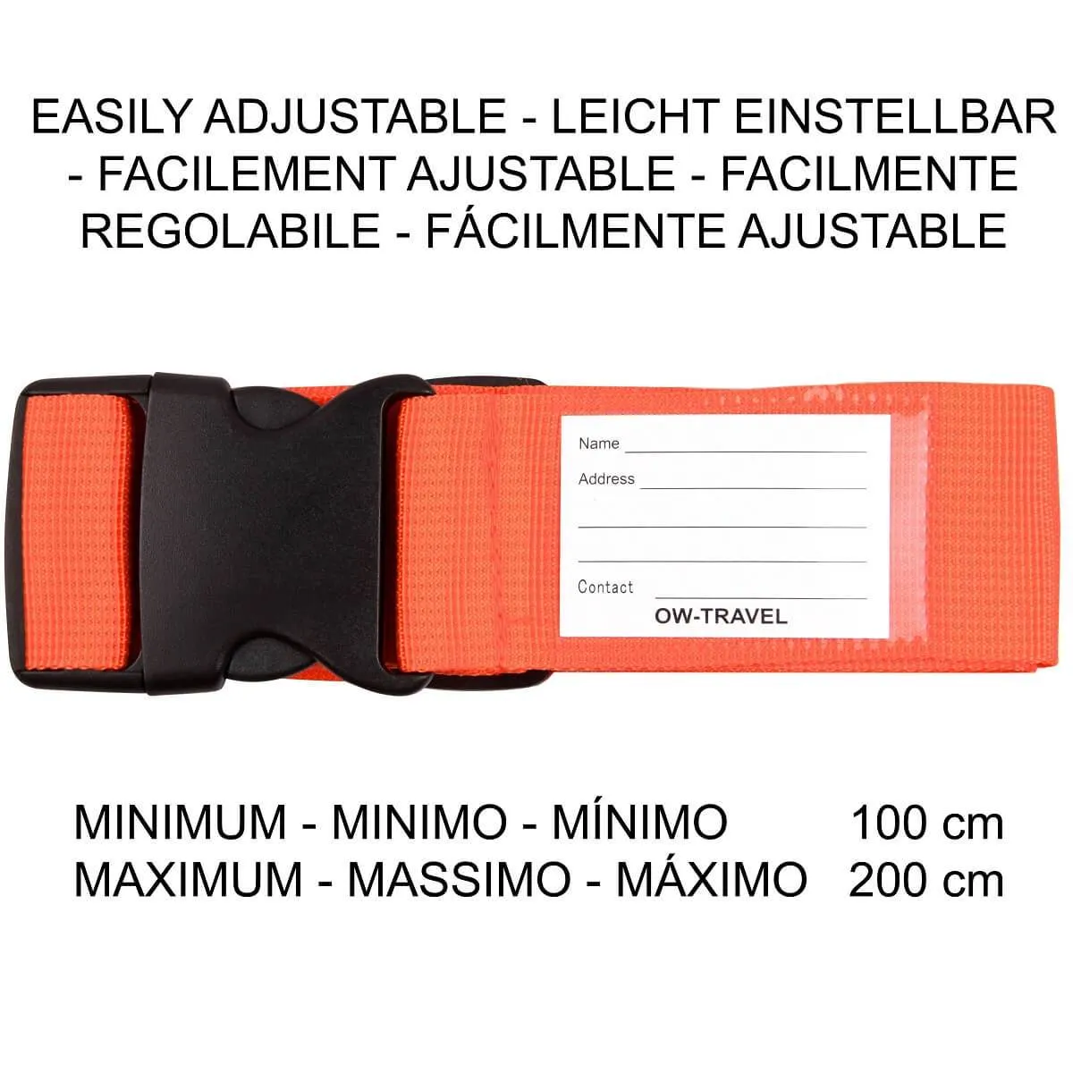 Orange luggage strap suitcase belts with personalised baggage label