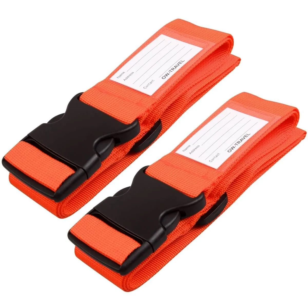 Orange luggage strap suitcase belts with personalised baggage label