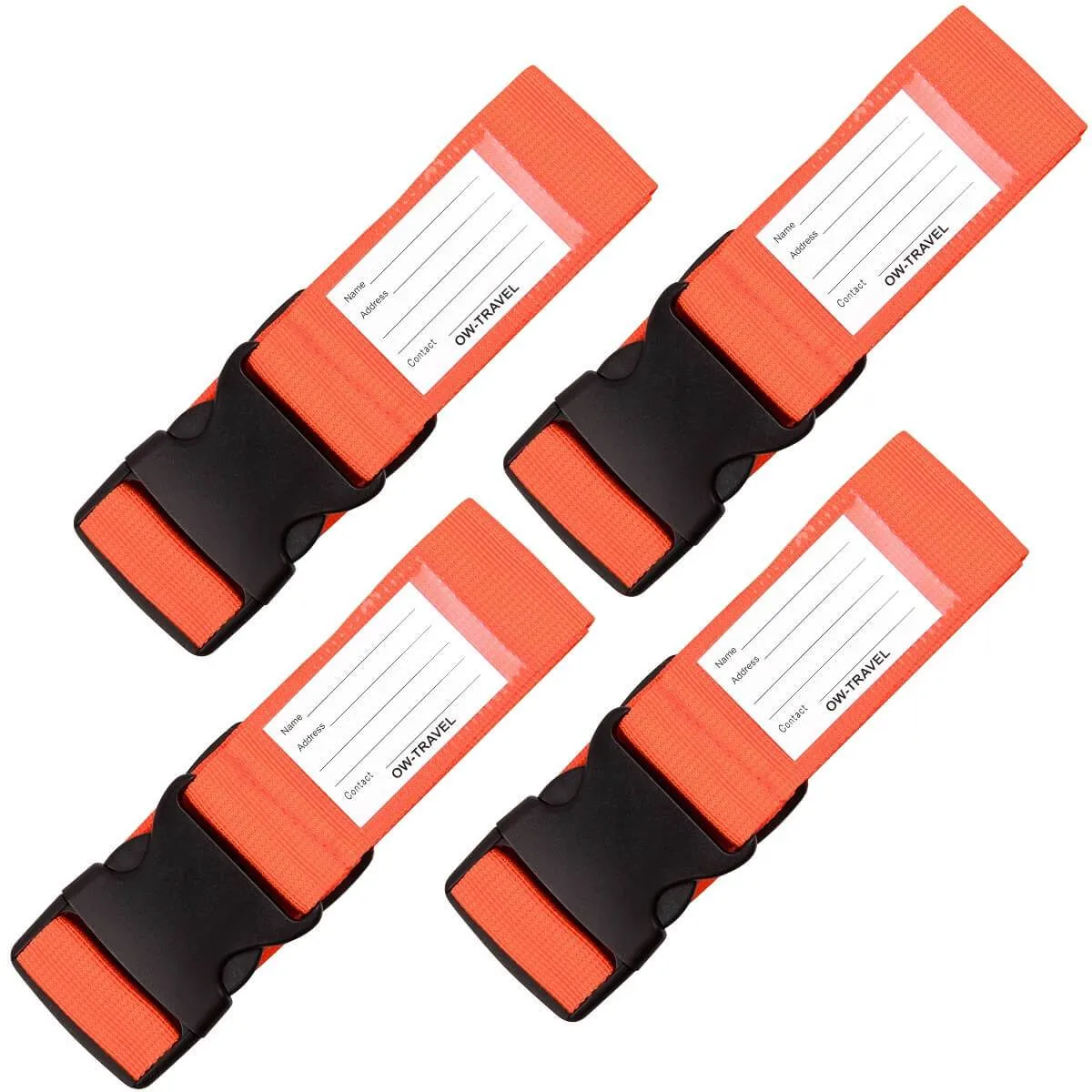 Orange luggage strap suitcase belts with personalised baggage label