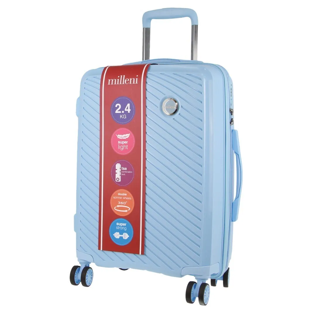 Pierre Cardin Inspired Milleni Cabin Luggage Bag Travel Carry On Suitcase 54cm (39L) - Blue