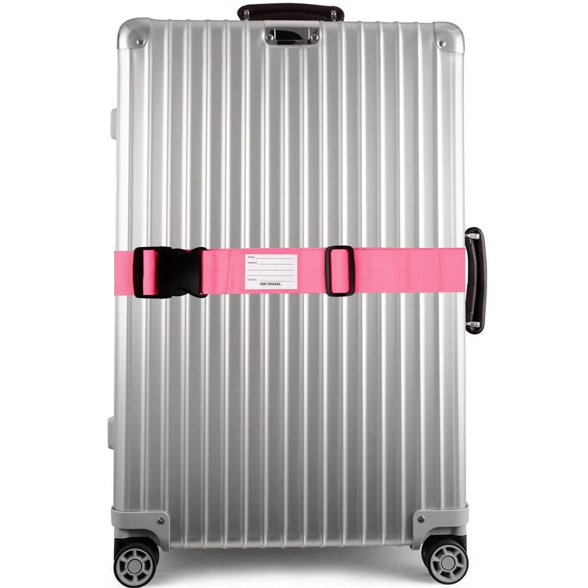 Pink luggage strap suitcase belts with personalised baggage label tag